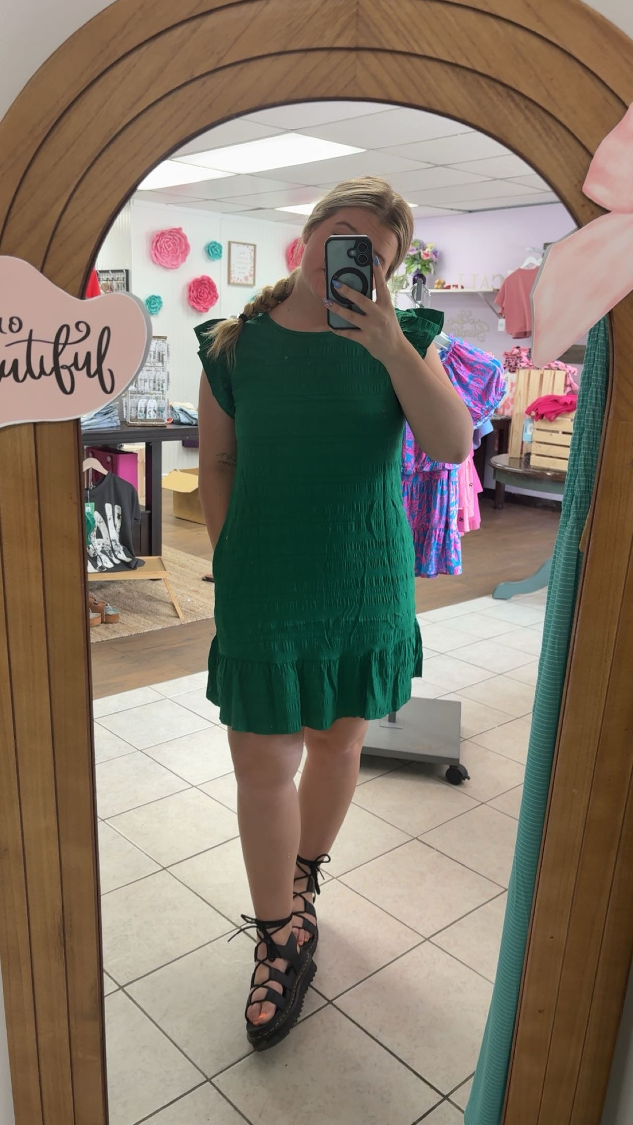 Dark Green Flutter Dress