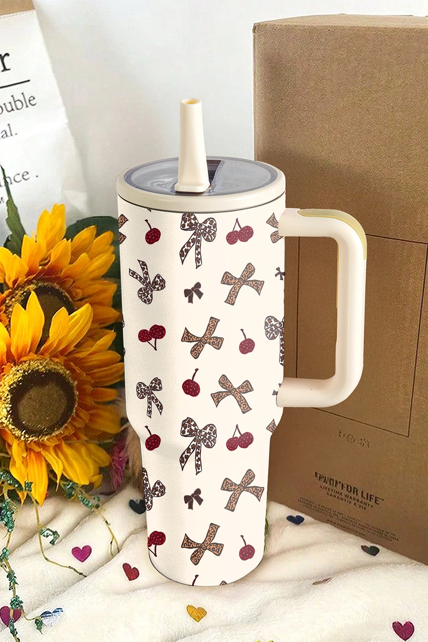 White Leopard Cheery Bow Printed Cup