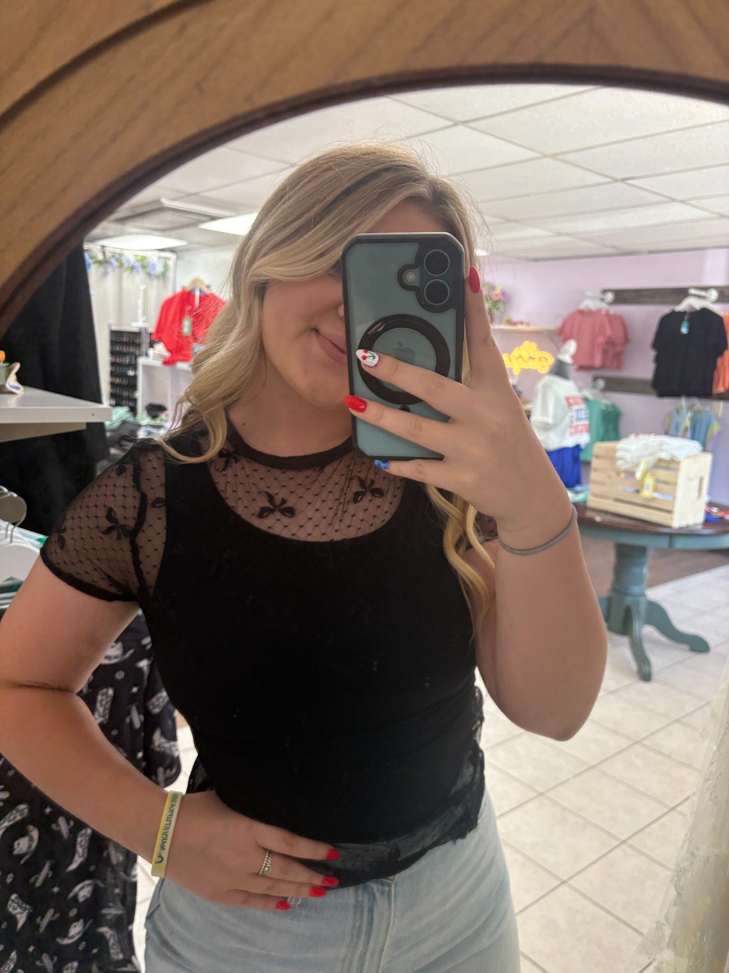 Midnight Bow Mesh Tee