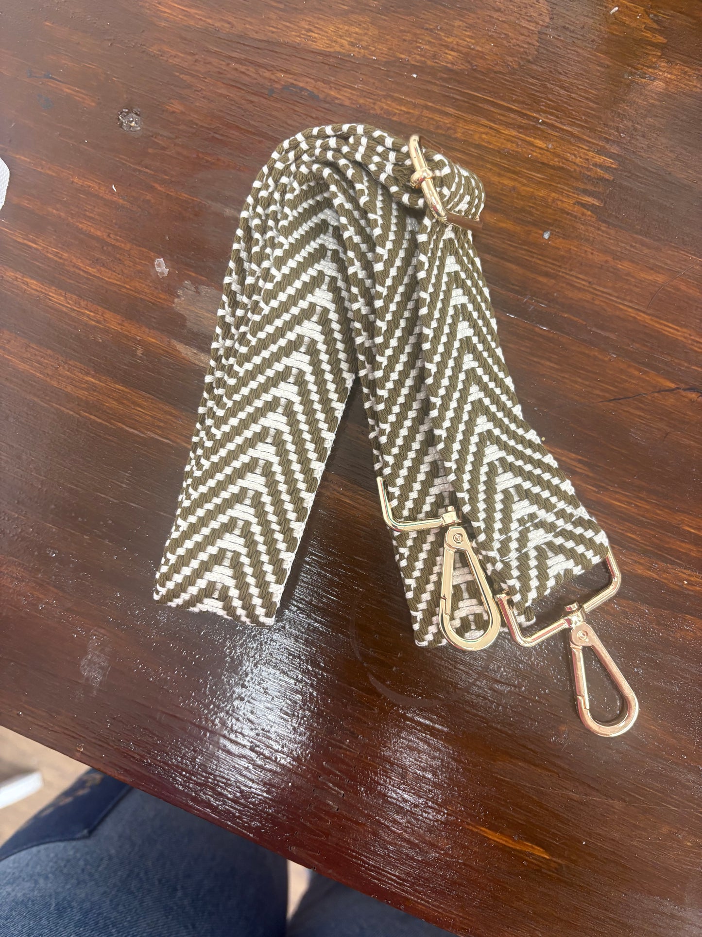 White and Brown adjustable bag strap