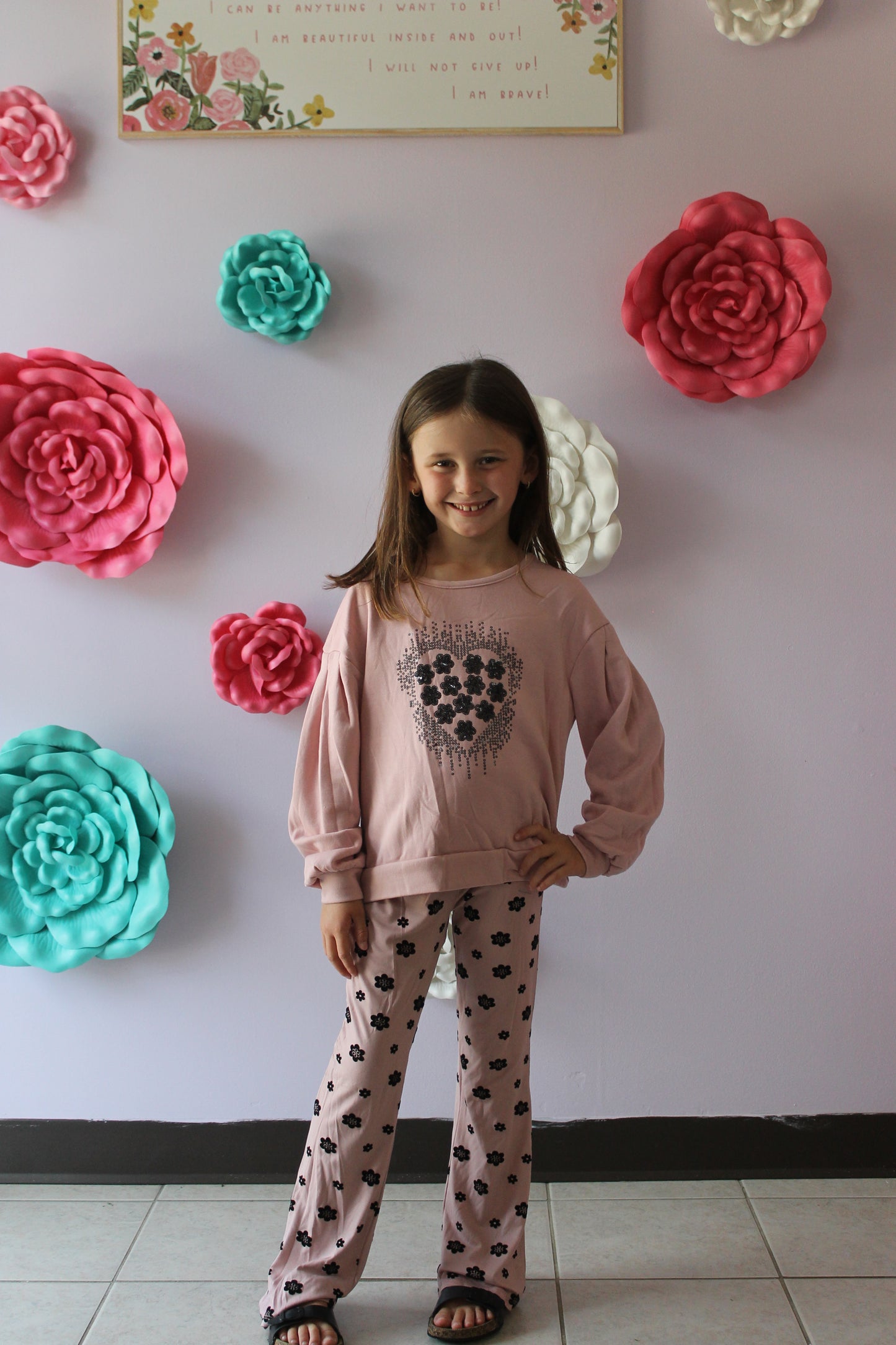 Floral Flocking Pant Set
