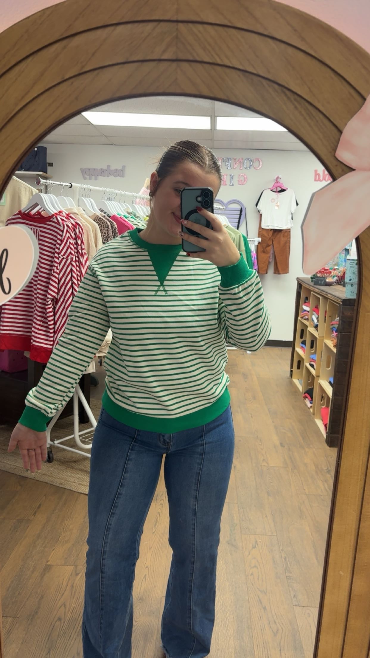 Green & White Stripe Pullover
