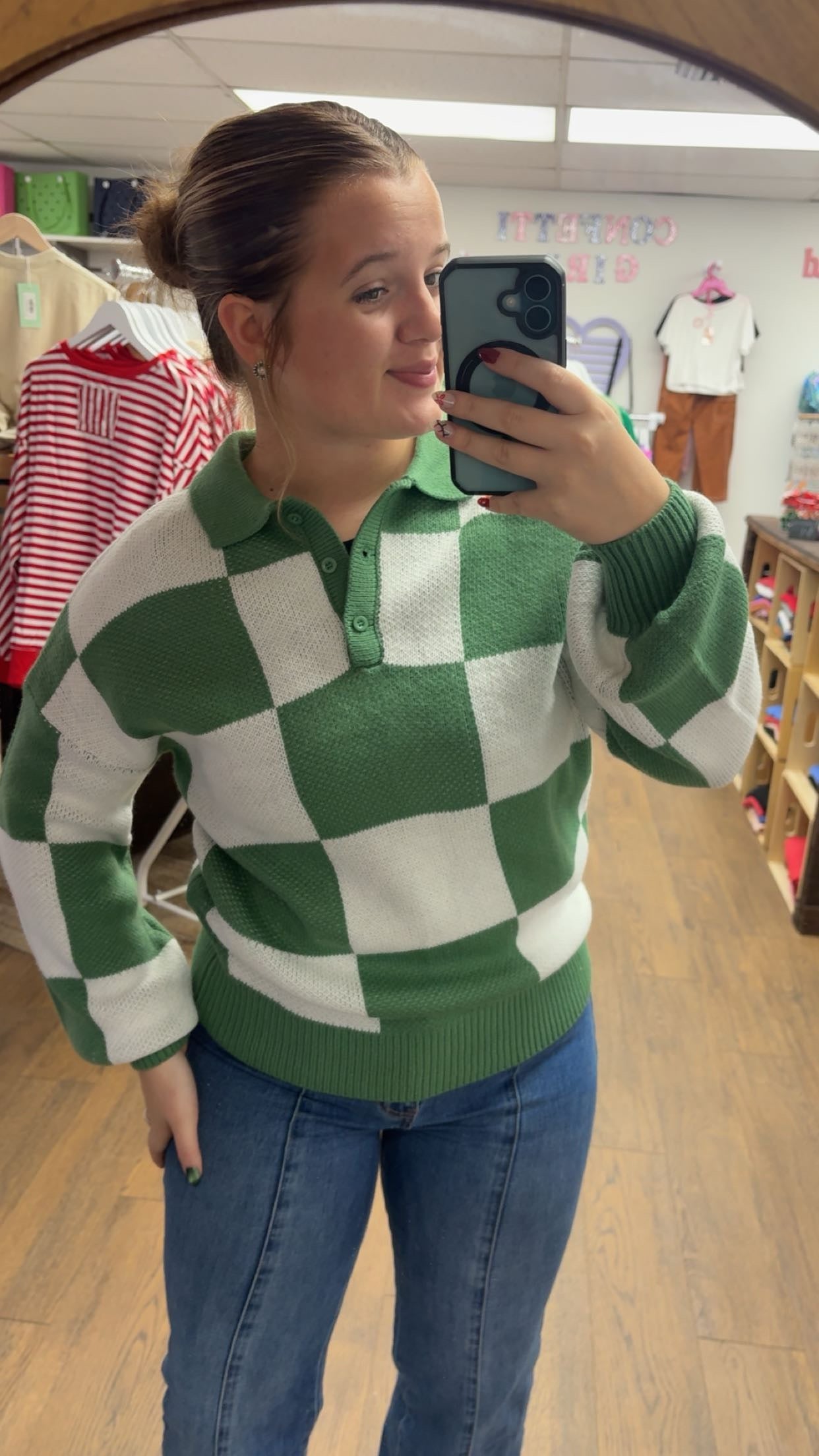 Green & White Block Sweater
