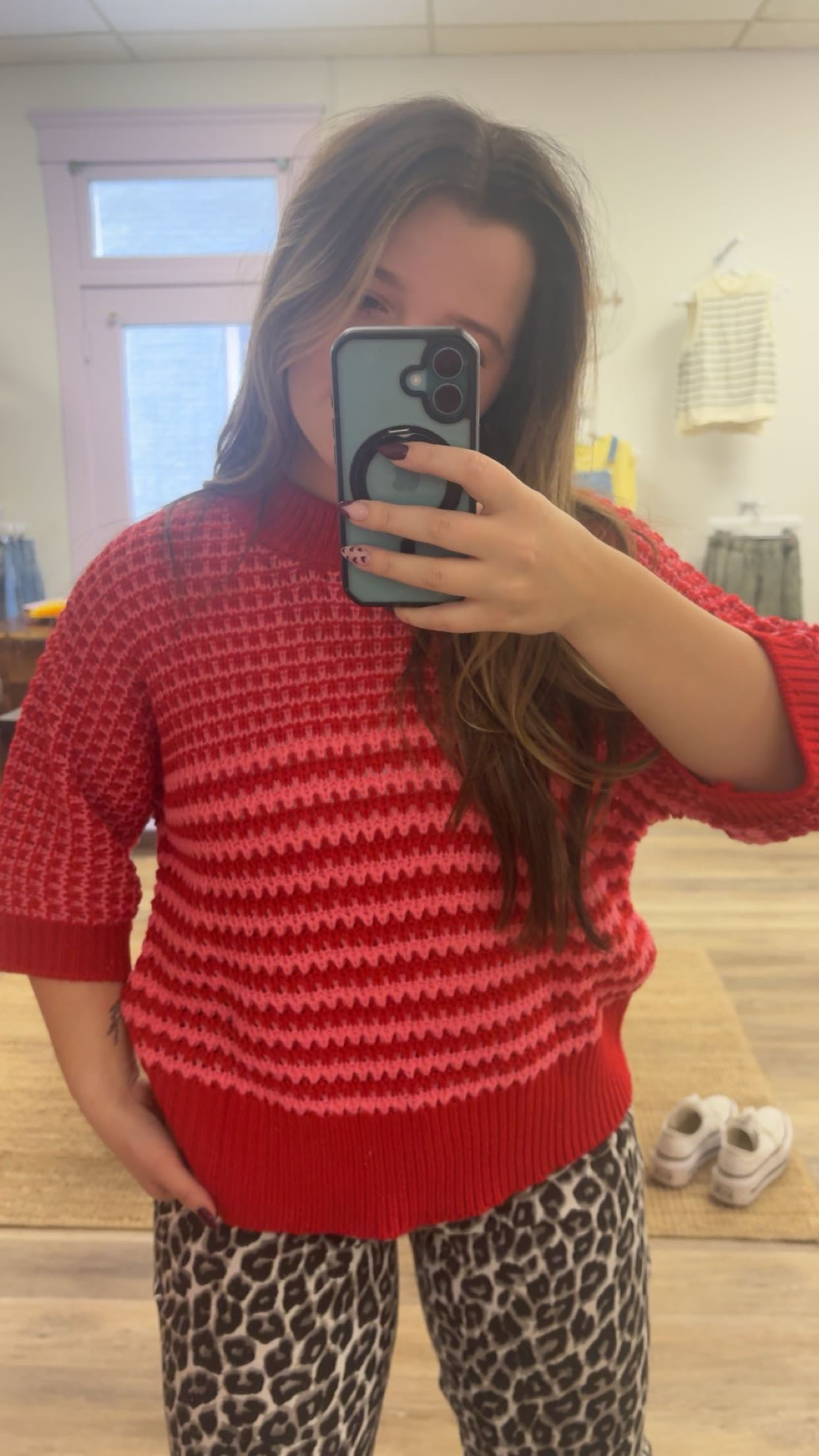 Red & Pink Knit Top