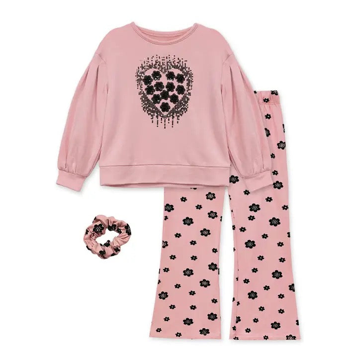 Floral Flocking Pant Set