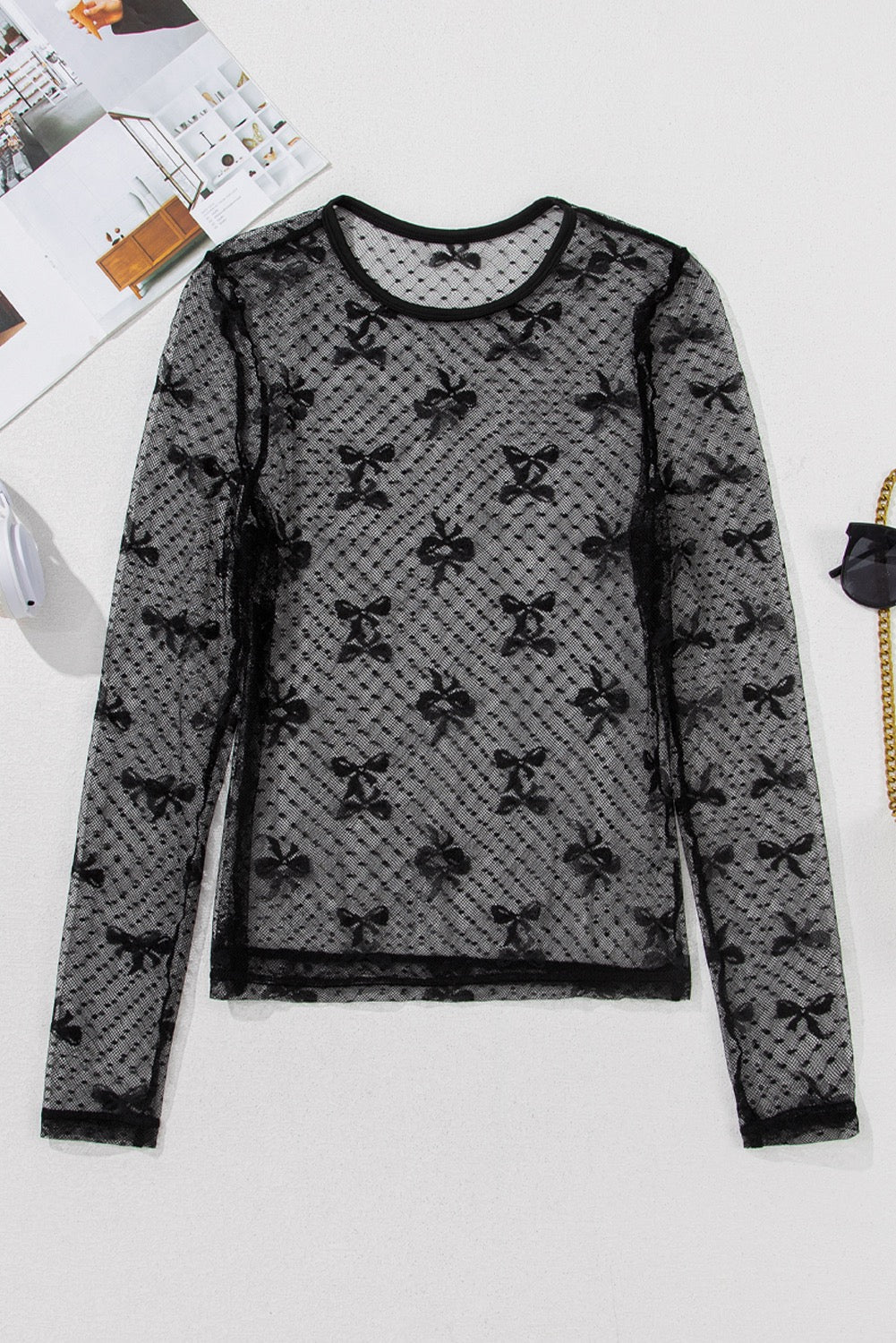 Midnight Bow Mesh Long Sleeve