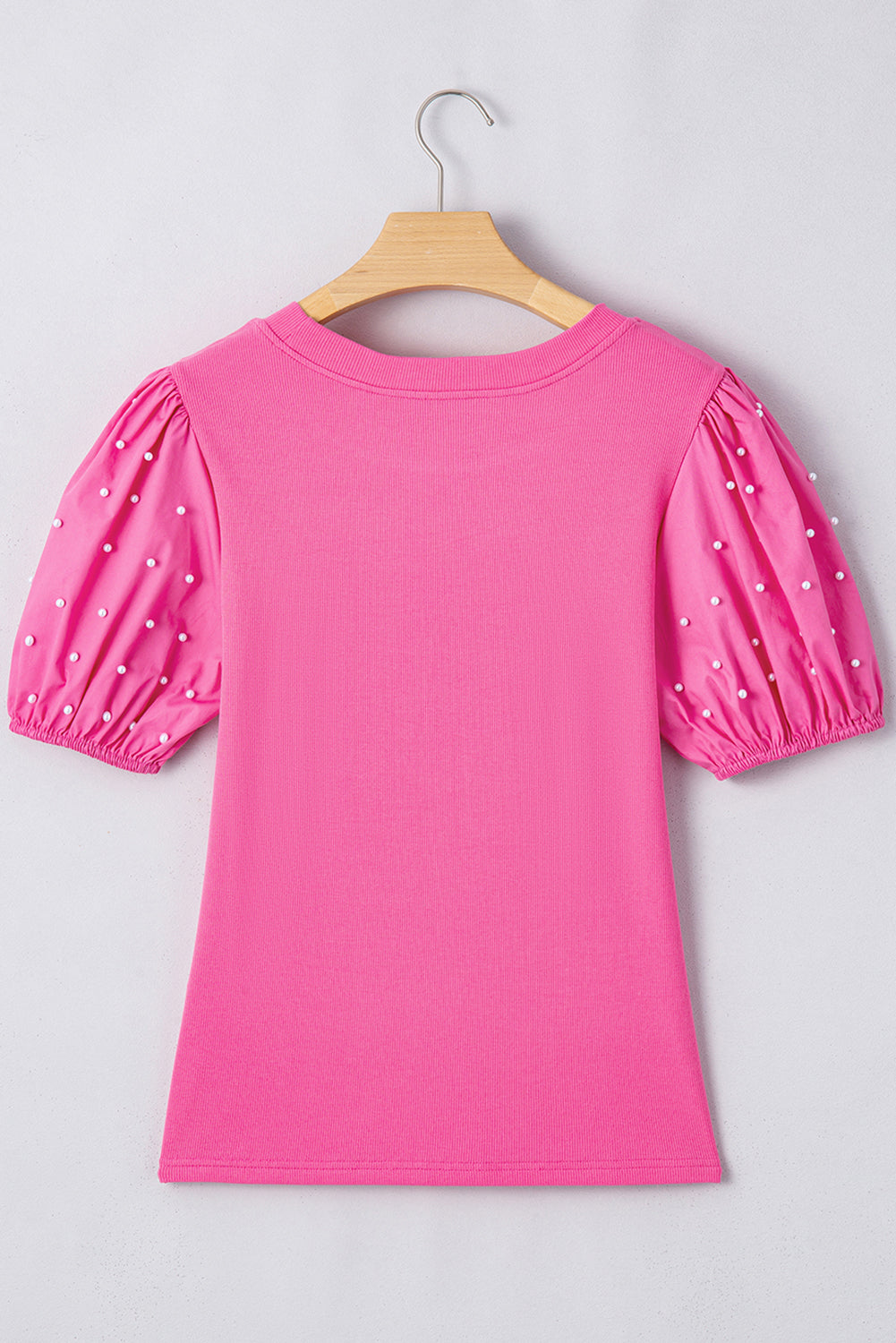 “Radiant Grace” Ribbed Pearl Beaded Puff Sleeve Top
