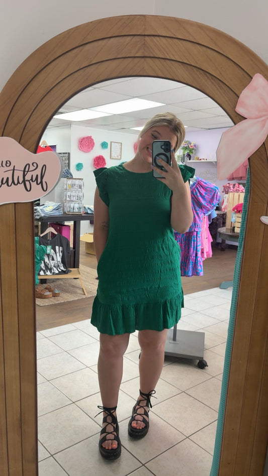 Dark Green Flutter Dress