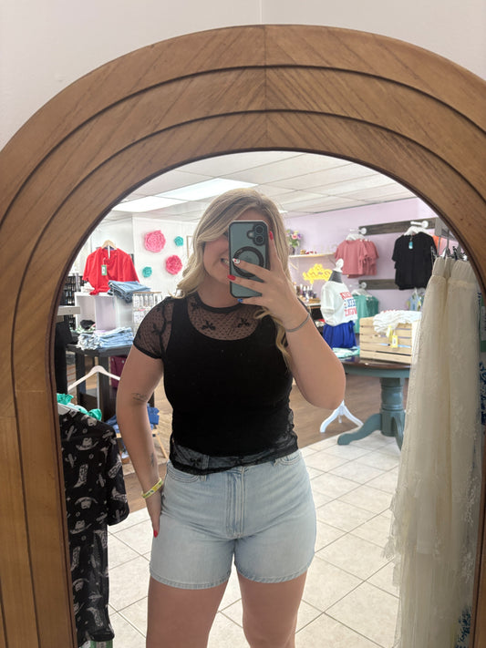 Midnight Bow Mesh Tee