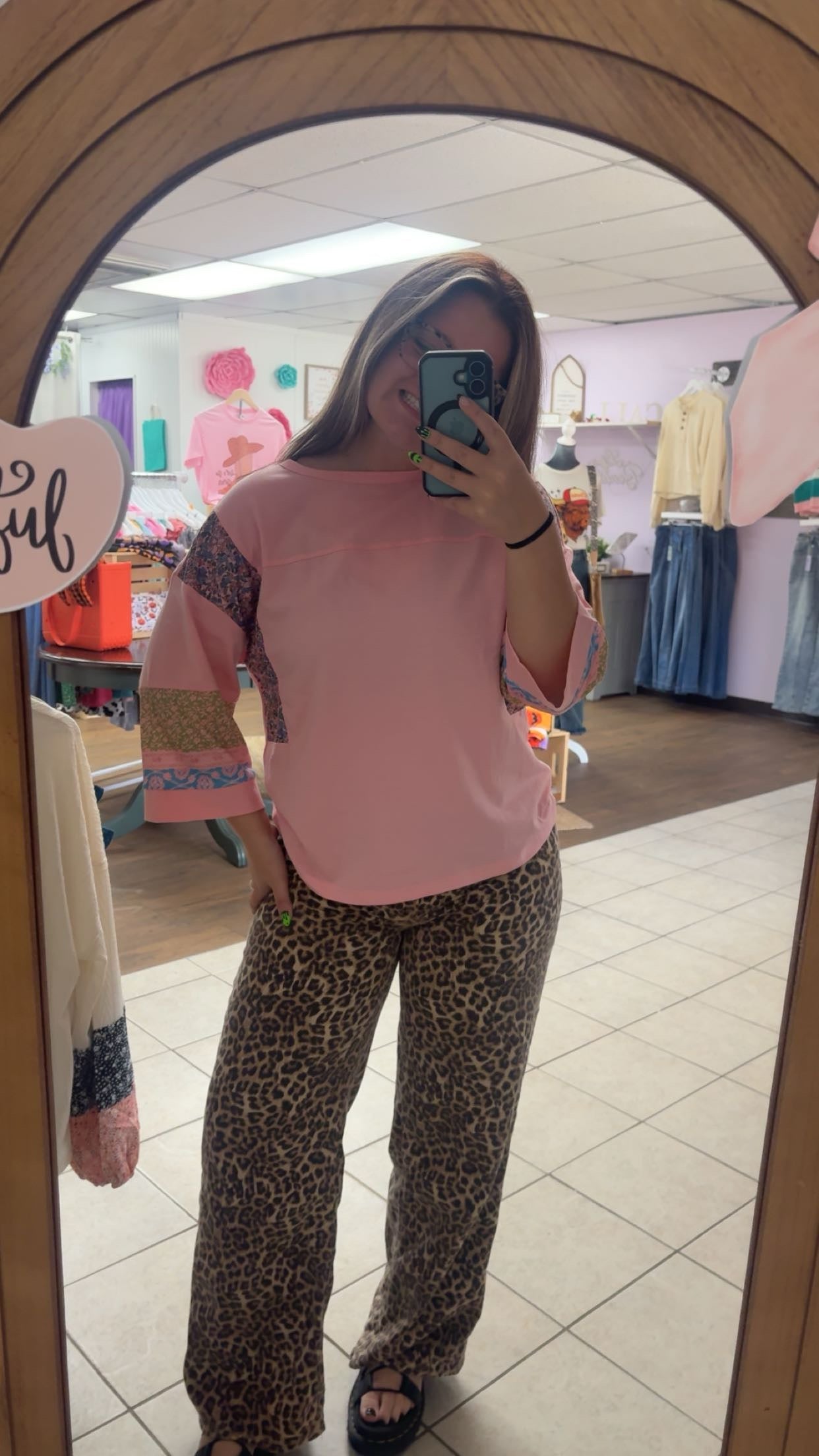 Pink Patchwork Long Sleeve Blouse