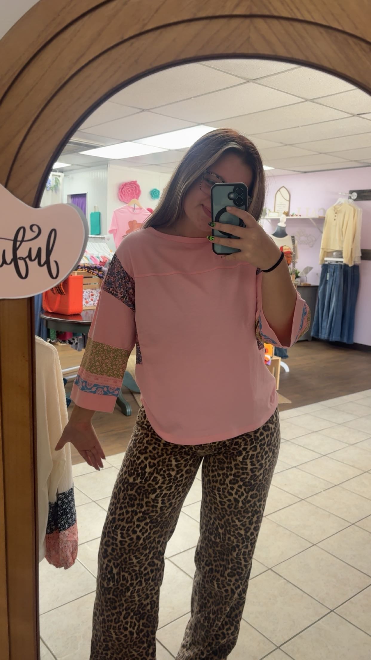 Pink Patchwork Long Sleeve Blouse