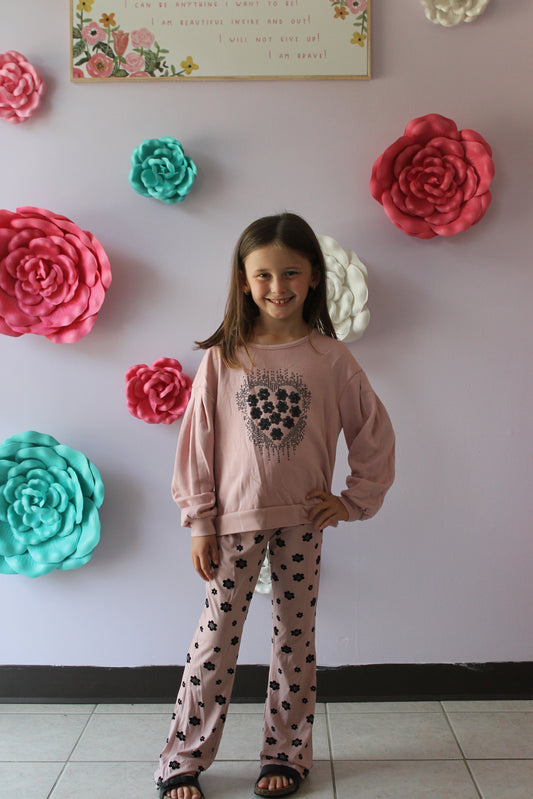 Floral Flocking Pant Set