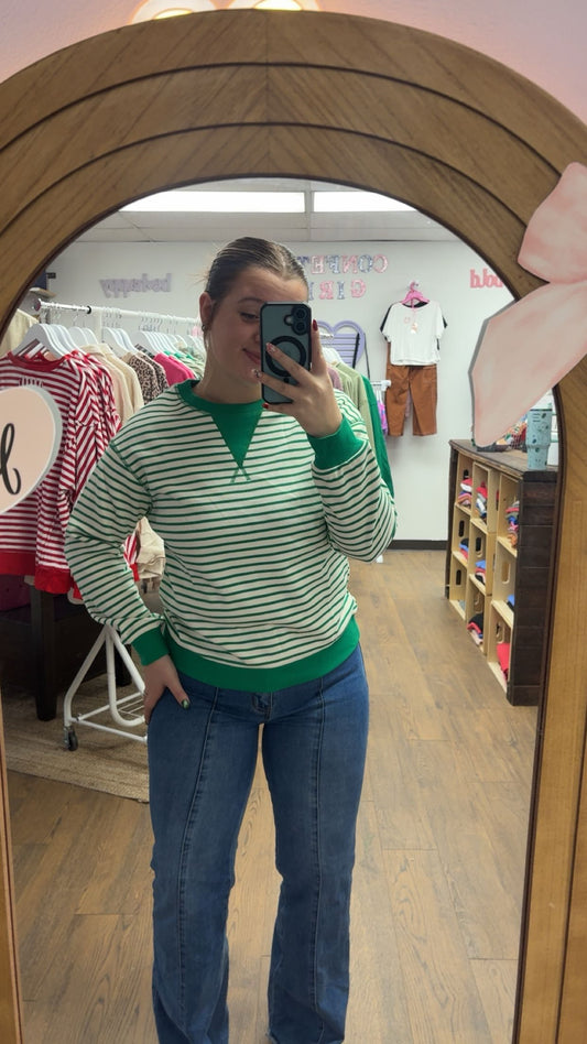 Green & White Stripe Pullover