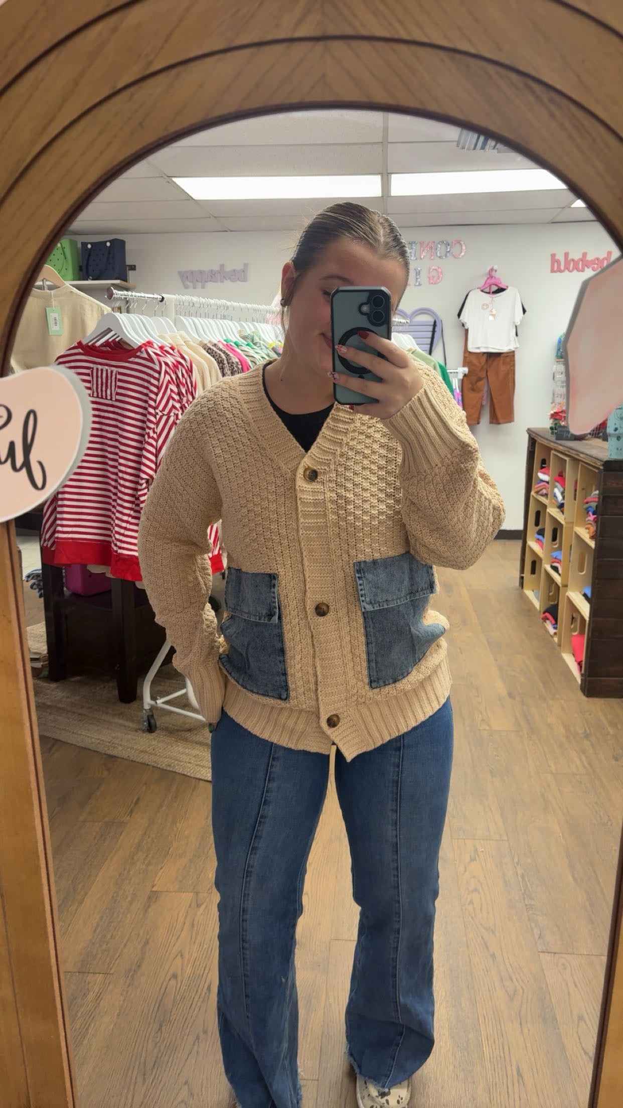 Denim Pocket Teddy Bear Cardigan