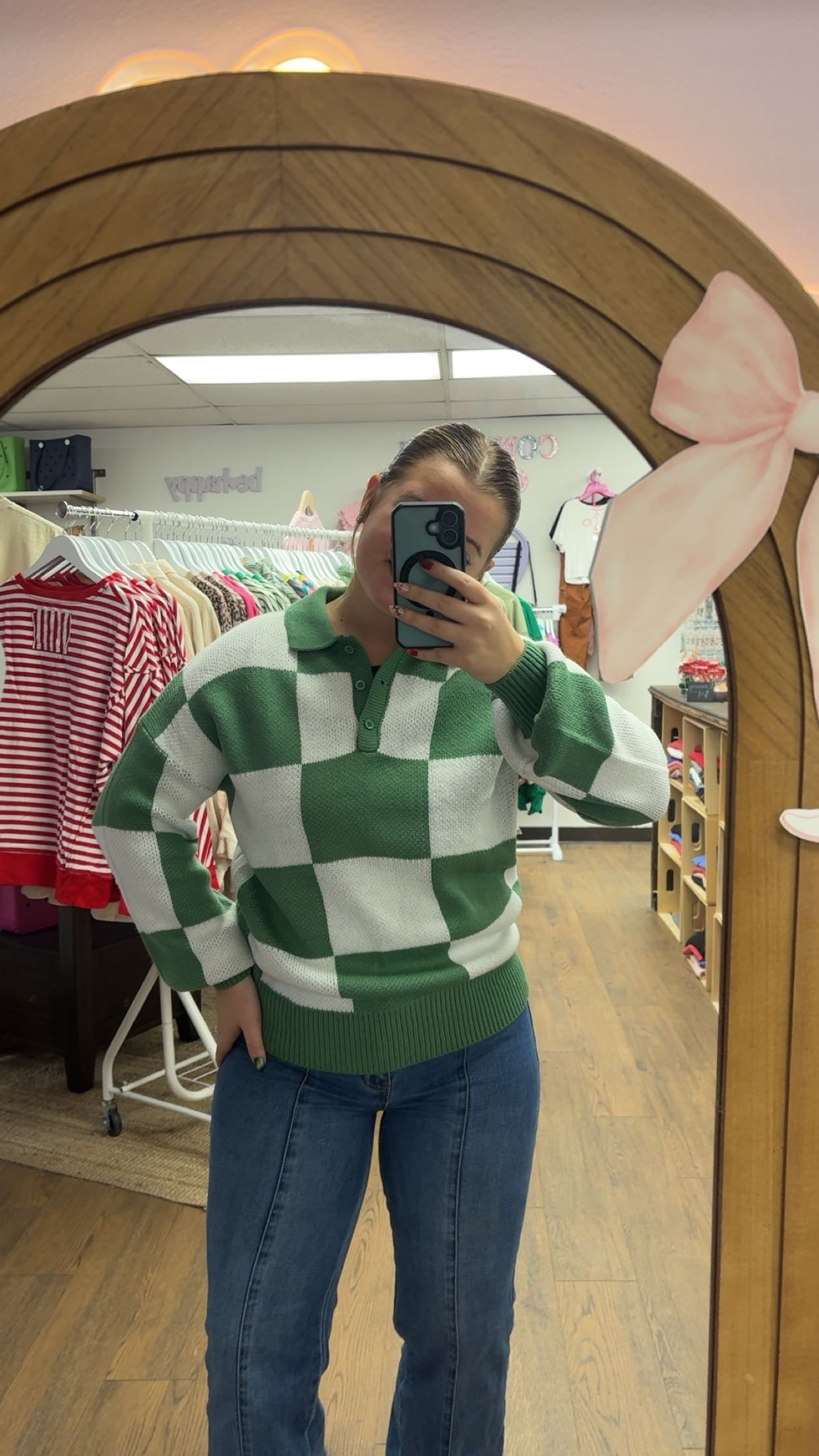 Green & White Block Sweater