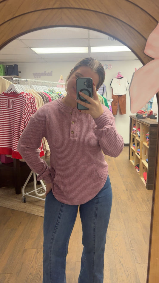 Pink Ribbed Button Sweater