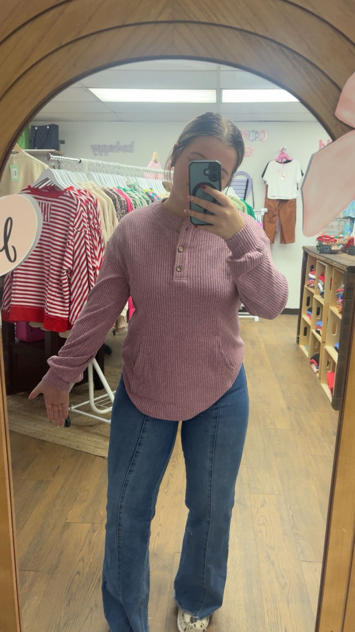 Pink Ribbed Button Sweater