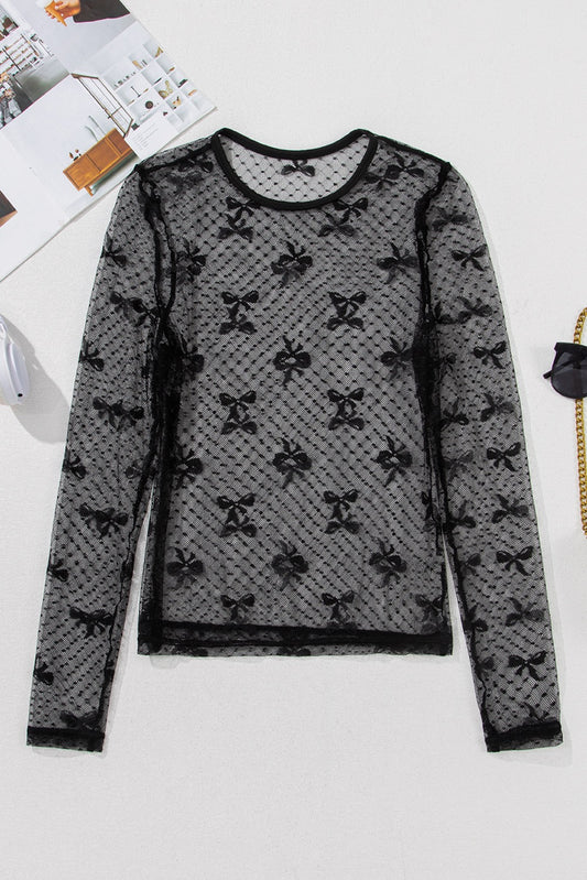 Midnight Bow Mesh Long Sleeve