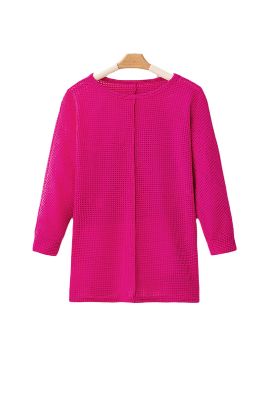 Pink Waffle Knit 3/4 Sleeve