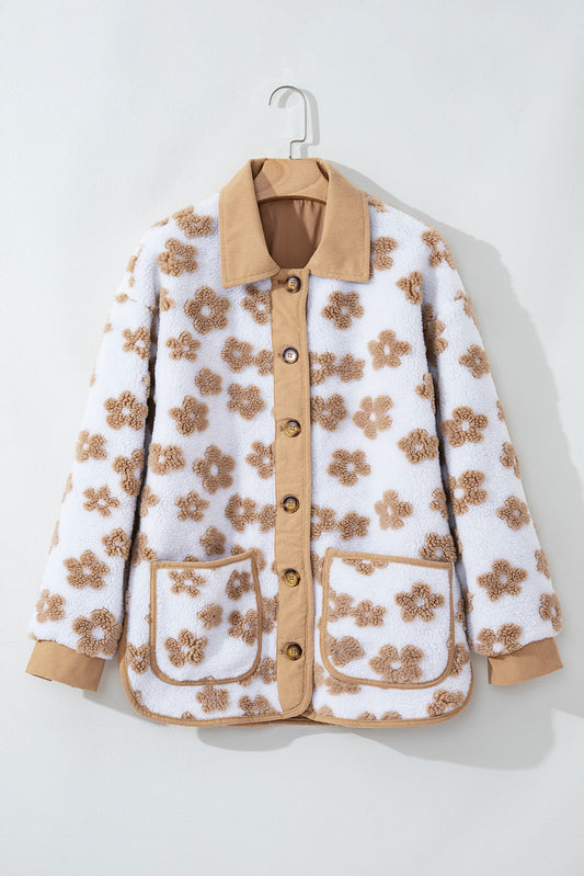 Light French Beige Cute Flower Pattern Button Down 🌸✨