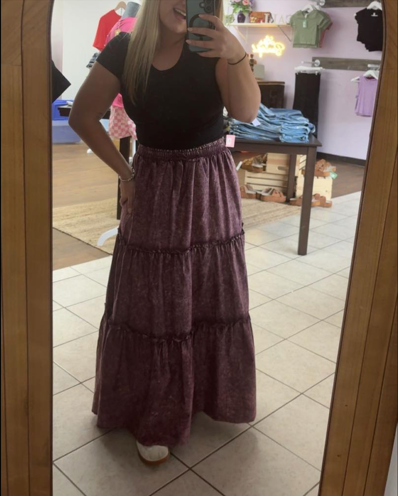 Vintage Vibes Tiered Maxi Skirt – Eggplant 💜