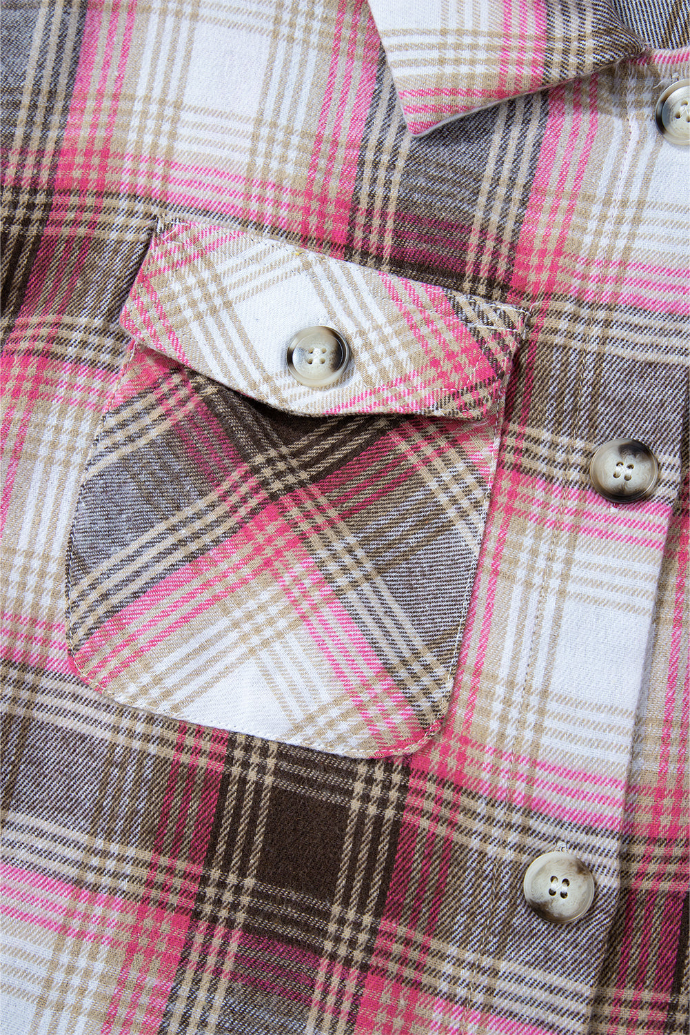 Pink Plaid Flap Pocket Button Up Shacket