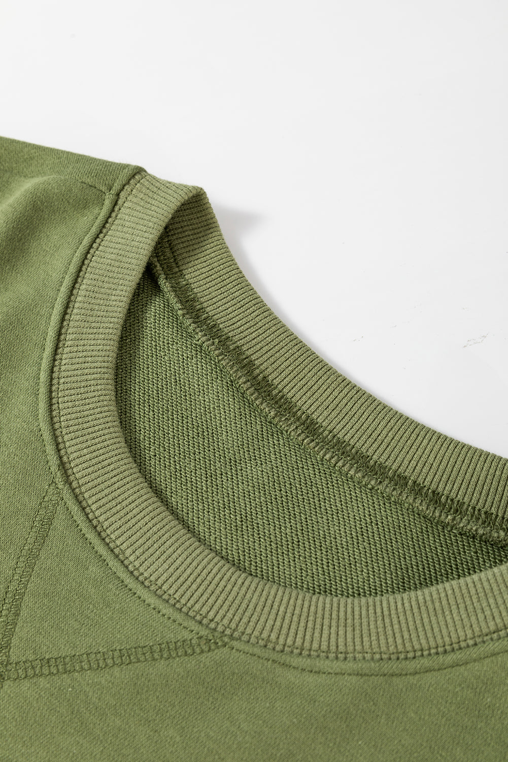 Vineyard Green Drop Shoulder Crisscross Stitching Pocketed Loose Sweatshirt